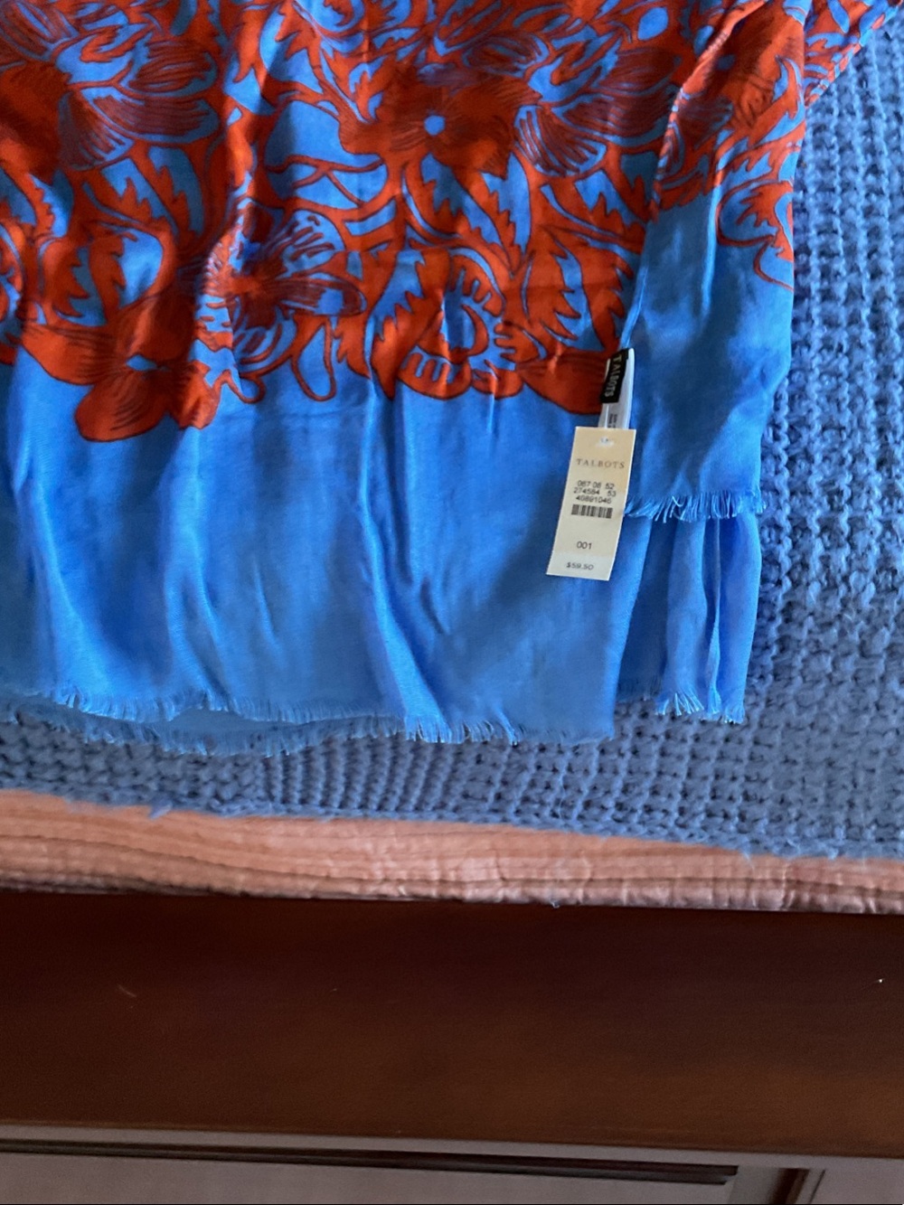 Talbots Blue and Reddish Orange Scarf